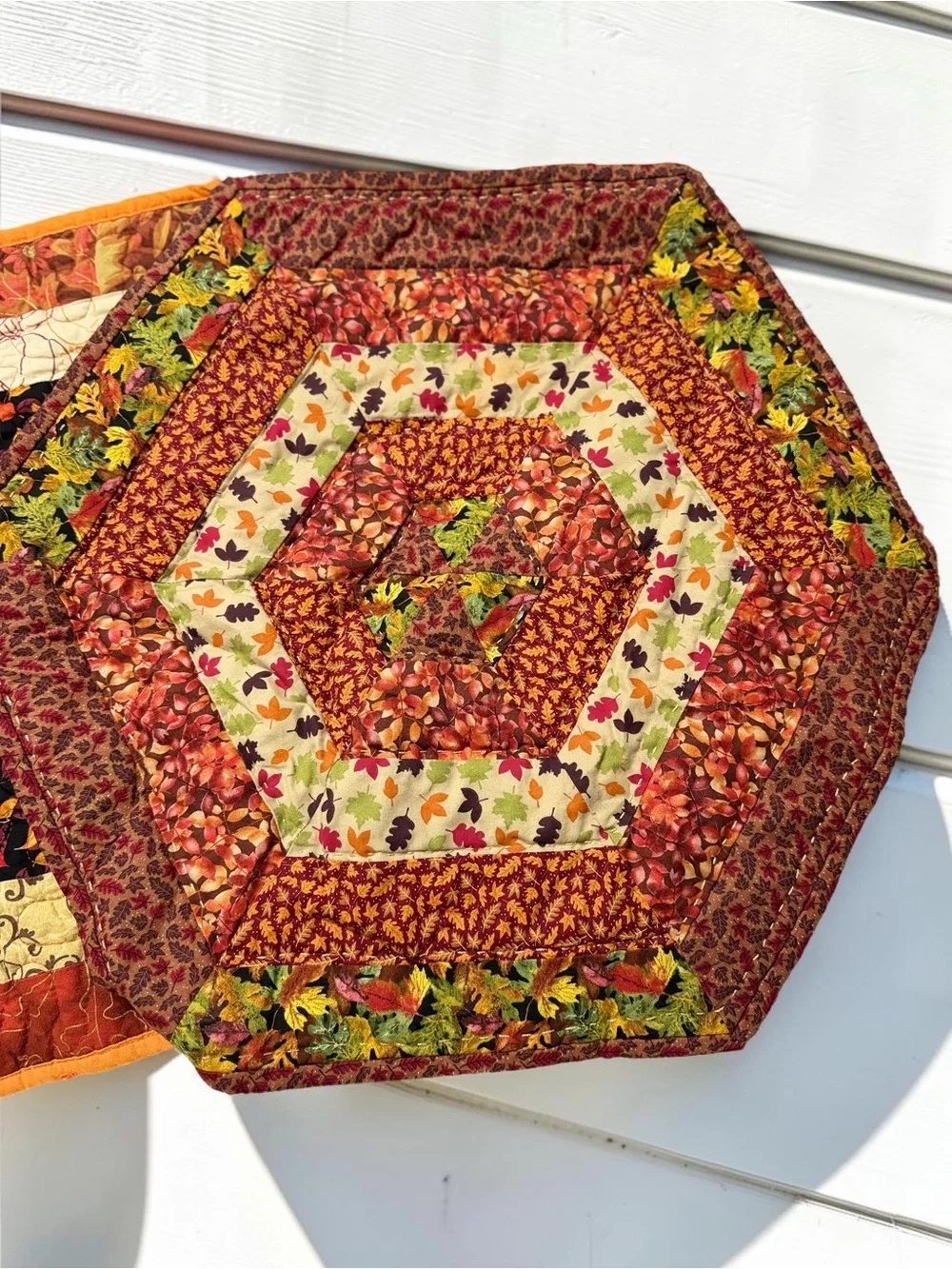 Handmade Quilted Hexagon Fall Table Toppers Set of 2